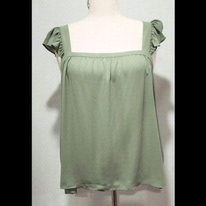 LOFT Outlet Sleeveless Blouse Sz XL Green Ruffle Tank Ties in Back Lightweight